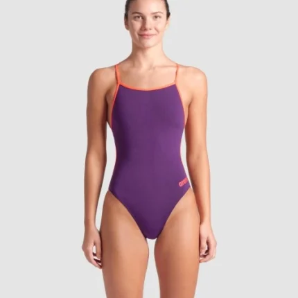 Lace Back Solid Swimsuit Water / Plum /Black Corail